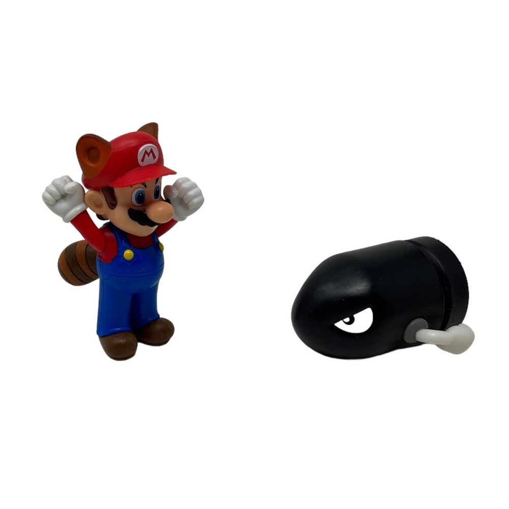 Jakks Pacific Super Mario Figures Lot Bullet Bill &‎ Raccoon Mario Tanooki